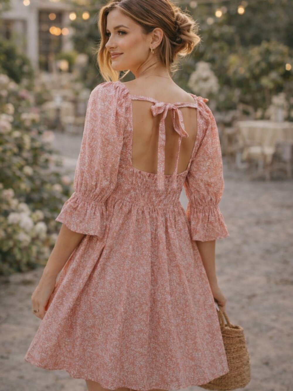 Anthropologie Pilcro Babydoll Mini Dress Pink Floral Cottagecore Boho Coquette